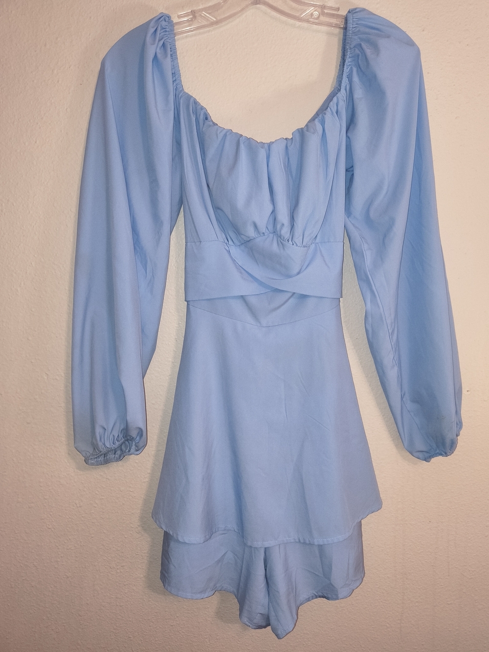 Light Blue Puff-Sleeve Mini Dress